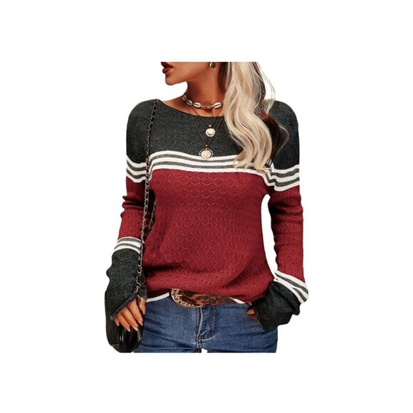 Danedvi Wine Red Colorblock Lightweight Striped Crewneck Size M NWOT - Picture 1 of 9